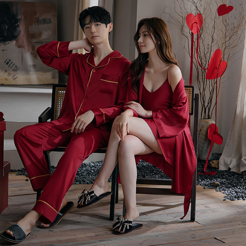 Morning Robe Bride Women's Wedding Red Pajamas Bridesmaid's Dress Sling Nightgown Two-piece Suit High-end Couple's Suit Generation Hair