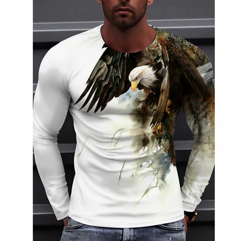 T-shirt à col rond pour homme, imprimé en 3D, style rétro, décontracté, à manches longues, surdimensionné, tendance, vêtements pour hommes_voghion.com