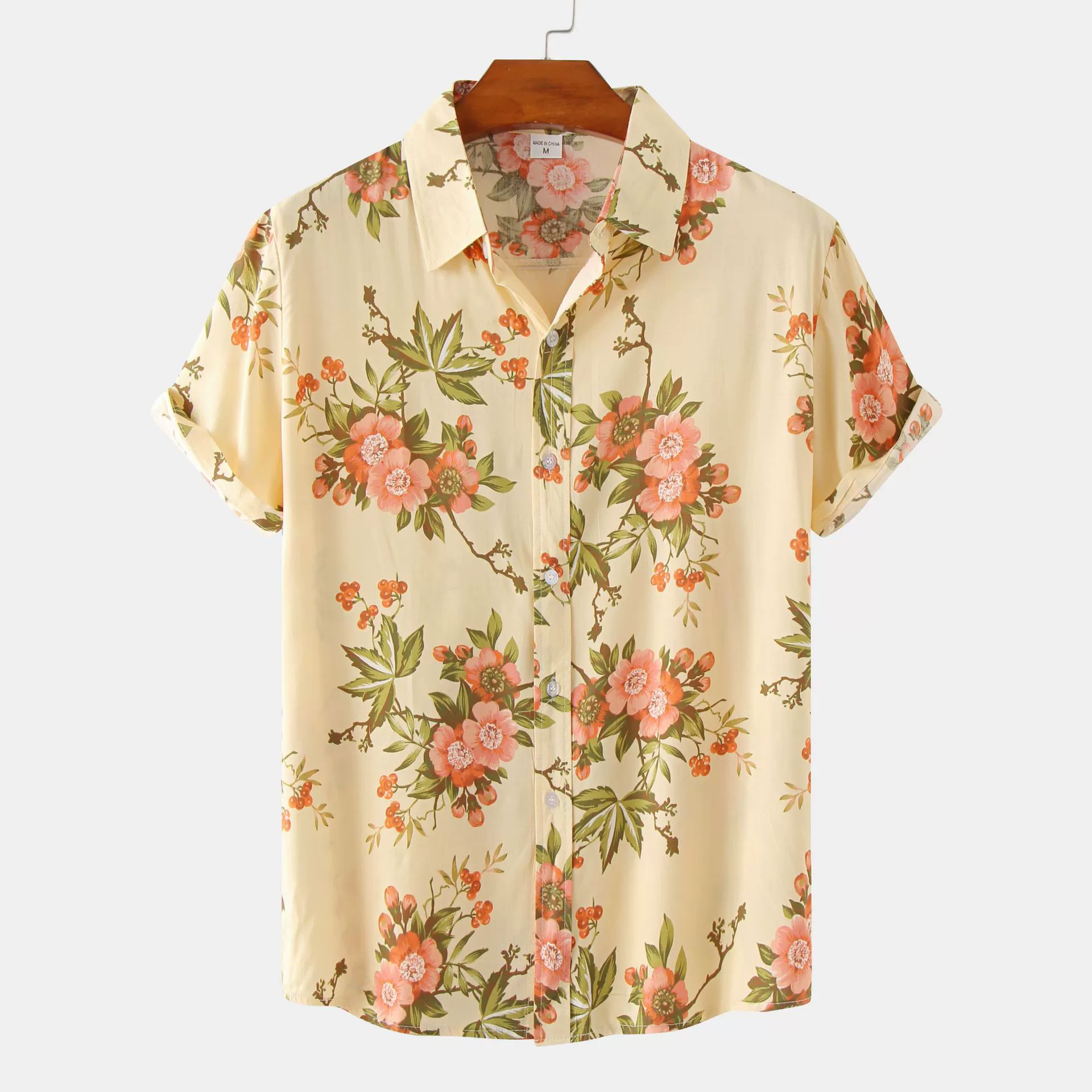 Мужская модная рубашка, европейский стиль, Aliexpress, ebay, городской стиль, с цветочным принтом, с коротким рукавом
