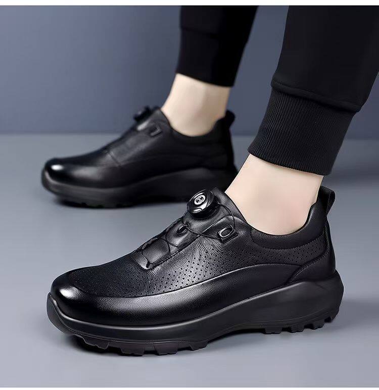 Giày da nam mũi tròn khoét lỗ thoáng khí, khóa xoay tiện lợi, gót thấp 1–3 cm — màu xám, màu đen chi tiết 18