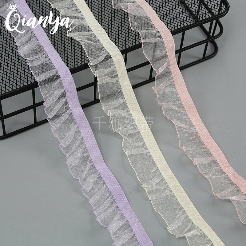 3cm单边纱木耳花边 松紧带服装搭配辅料弹力褶皱透明彩色娃衣手作