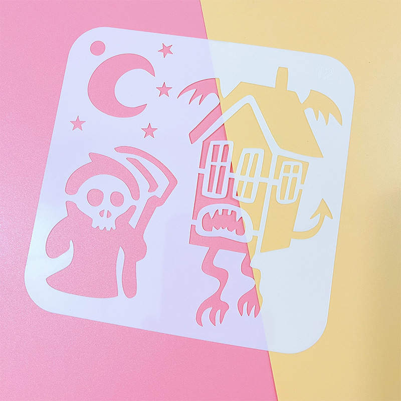 アマゾンハロウィーン手帳絵画テンプレート24種類落書き透かし彫りプラスチック画板児童diy絵画テンプレート|undefined