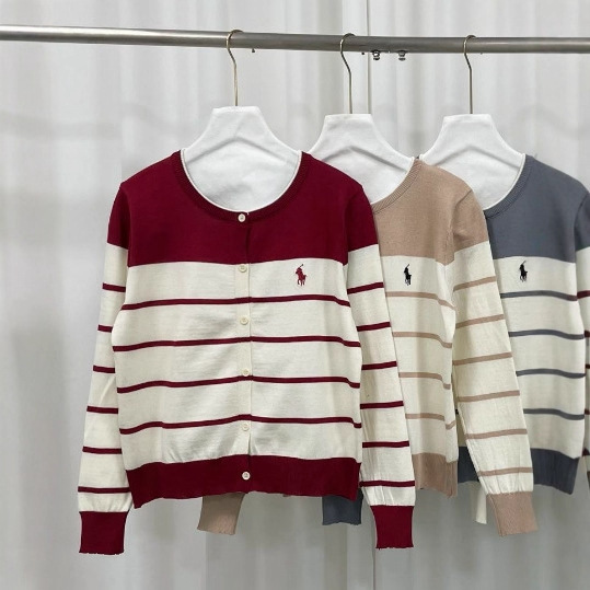 French Stripesd Color-Blocked Pony Embroidered Knitted Cardigan for Women 2025 Autumn and Winter New Lazy Style Round Neck Top French Stripesd Color-Blocked Pony Embroidered Knitted Cardigan for Women 2025 Autumn and Winter New Lazy Style Round Neck Top