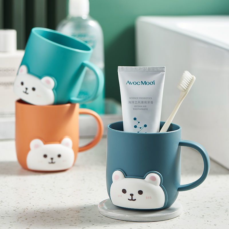 Taza de enjuague infantil simple, taza de cepillo de dientes para bebés, caricatura encantadora, jar de dientes de plástico, taza de lavado de oso especial, protección ambiental