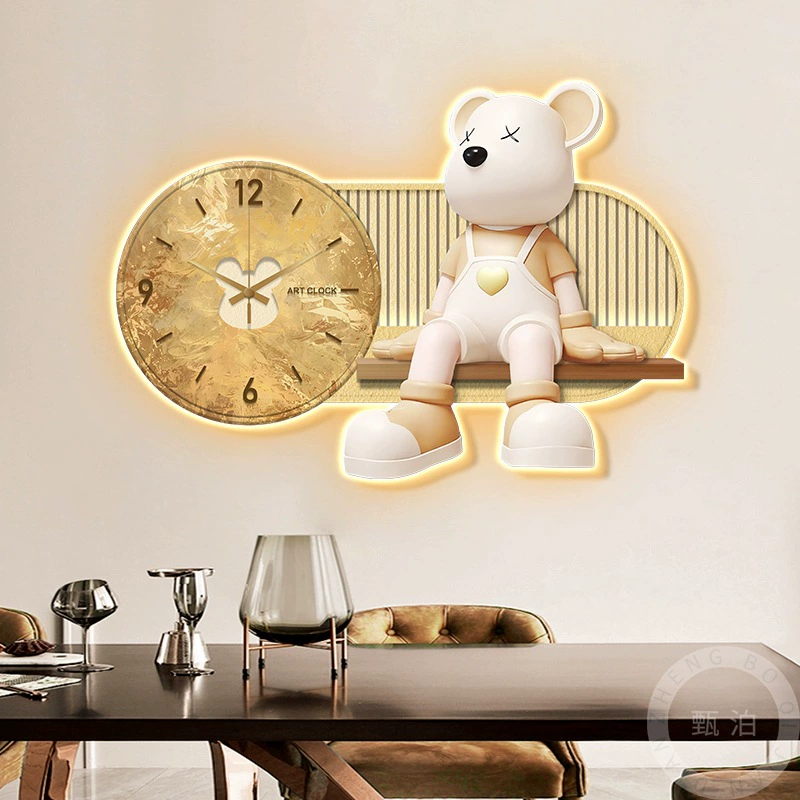 Крем бурный медведь ресторан декоративная роспись 2024 новая гостиная фон настенные часы для спальни электронный бесшумный висячий рисунок