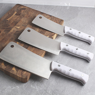 Three-Nail White Plastic Handle Bone Chopping Knife High Hardness Stainless Steel Kitchen Bone Chopping Knife Wholesale Foreign Trade Cross-Border