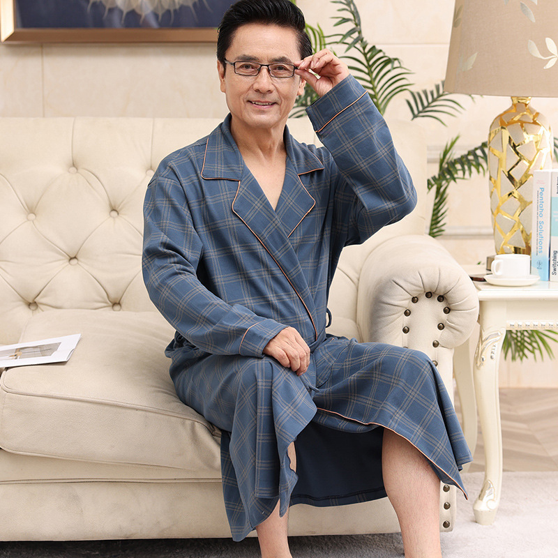 Men's Long-Sleeved Cotton Pajamas for Middle-Aged and Elderly Dads in Spring and Autum Plus Size Loose Bathrobes and Pajamas Men's Long-Sleeved Cotton Pajamas for Middle-Aged and Elderly Dads in Spring and Autum Plus Size Loose Bathrobes and Pajamas