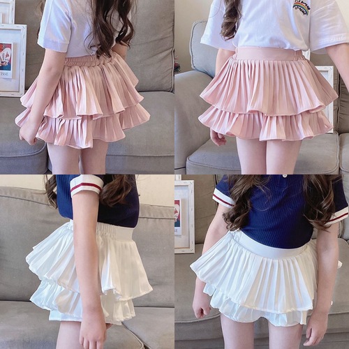 Sweet and Fluffy Children's Skirt Set, Half-length Skirts for Girls, Pleated Cake Short Skirts, White and Pink Short Skirt Outfits