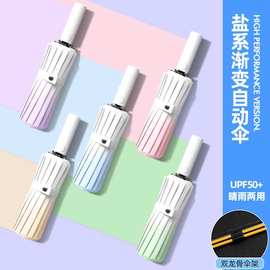 现货24骨全自动渐变色折叠伞黑胶抗风男女晴雨两用批发定制logo