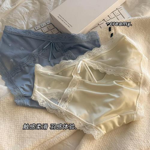French sexy hollow semi-transparent lace panties for women soft and breathable mid-waist butt lift pure cotton crotch briefs for women