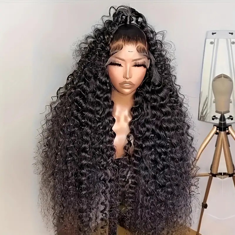 40inch Small Curly Lace Front Wig Full Head African Curly Wig High-Temperature Synthetic Long Curly Wig