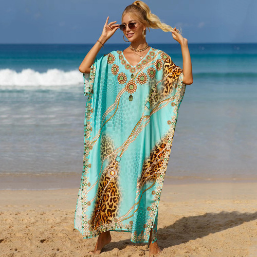 19-Color Cross-Border European and American Hot-Selling Rayon Beach Cover-up Bohemian Beach Skirt Plus-Size Dress 511