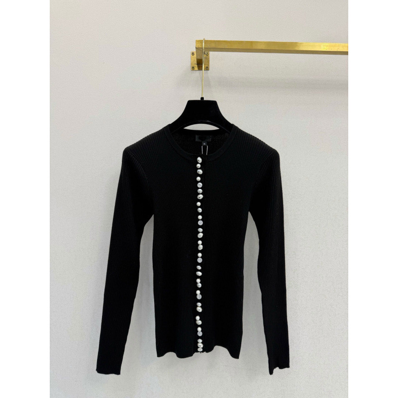 Shenzhen Nanyou~CH brand top version 26 spring/autumn ribbed knit cardigan for women, long-sleeved, pearl button, slim fit, round neck top