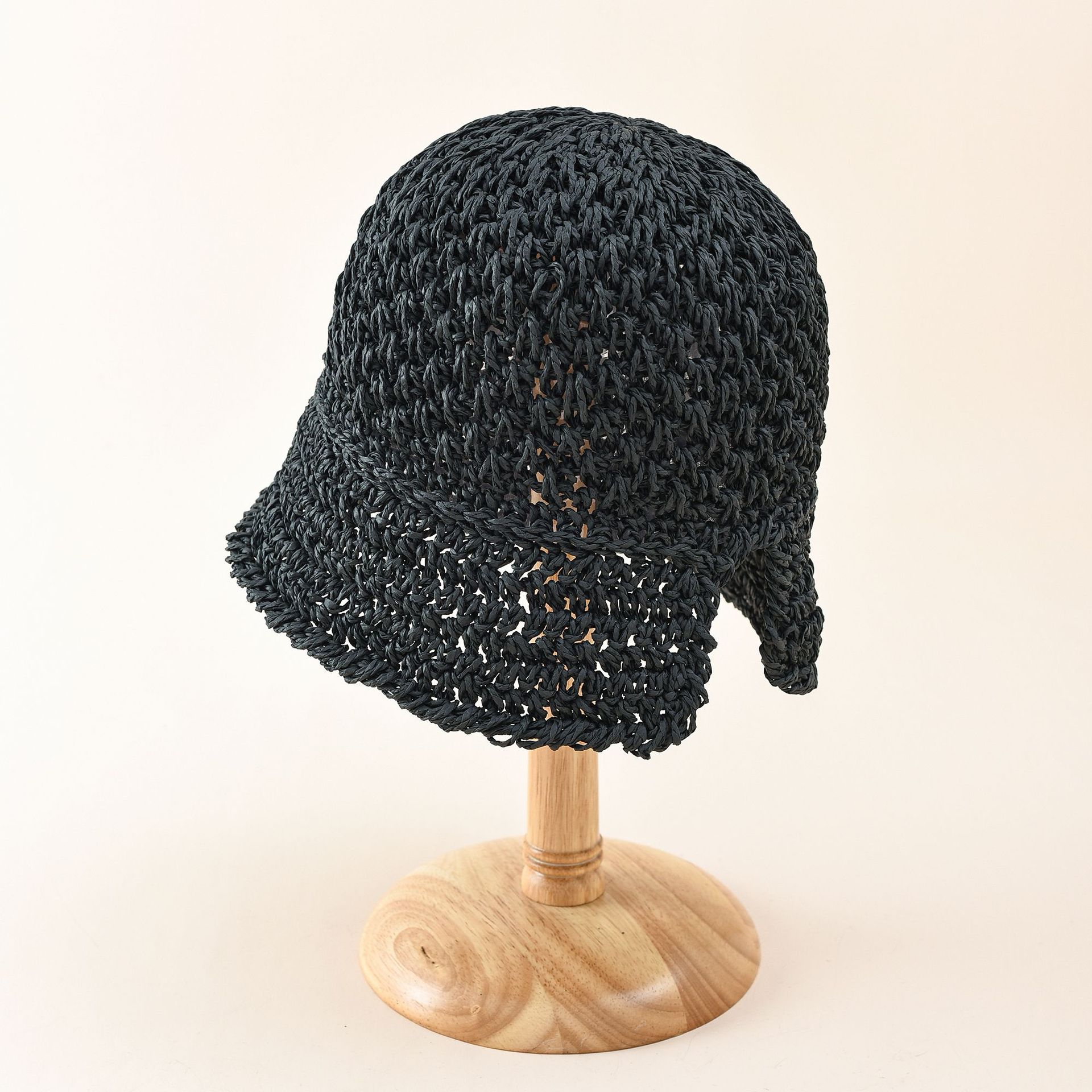 Hada japonesa hecha a mano sombrero de paja transpirable con cola de caballo verano femenino estilo coreano vacaciones cara mirando pequeño cubo sombrero para el sol
