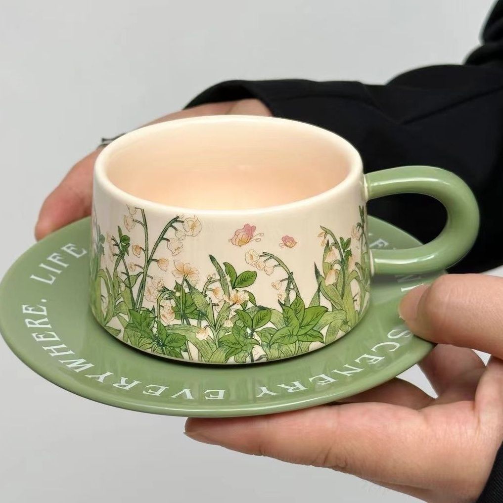 Tazas y platos de cerámica retro estilo americano pinturas al óleo de estilo medieval taza de té de la tarde taza de orquídea de campana taza de café plato