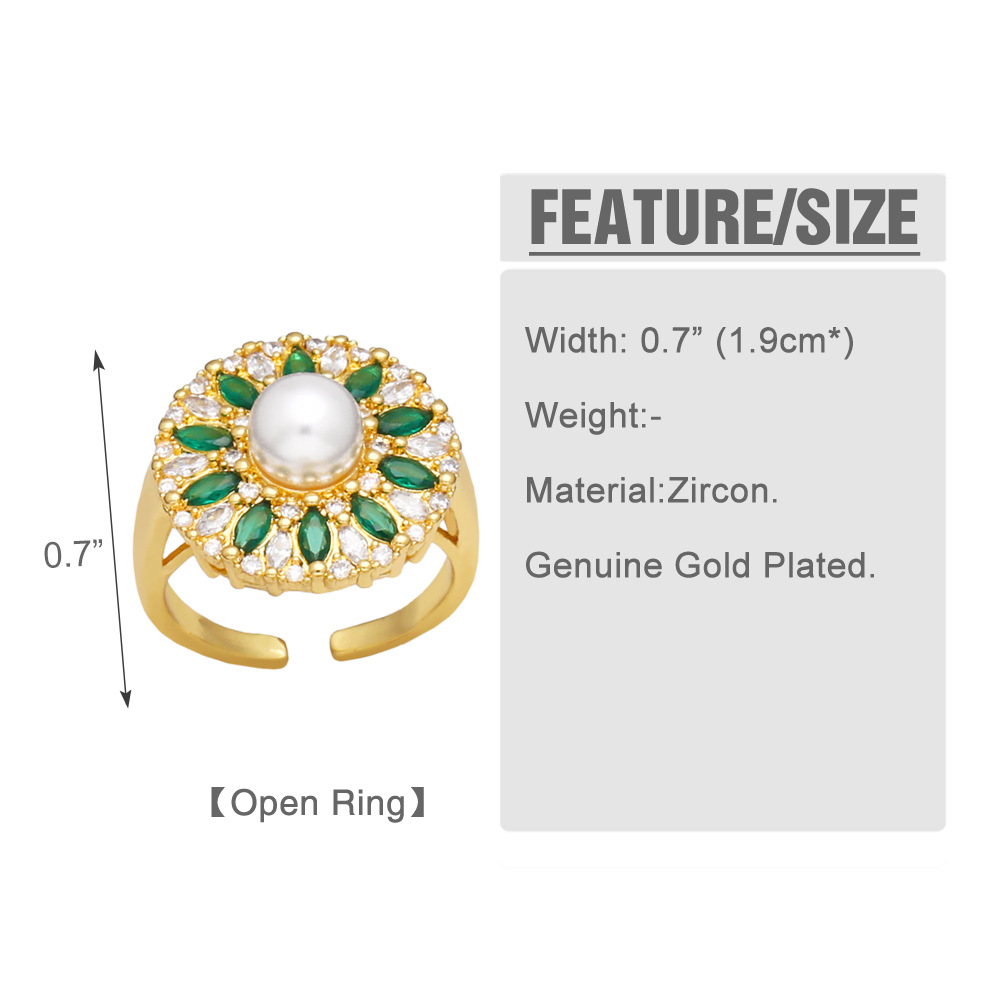 Fashion Leaf Flower Copper Open Ring Plating Inlay Zircon Copper Rings