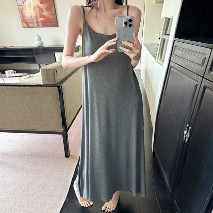 Pure Lust Style Pajamas for Women Summer New Style with Fixed Breast Pad Suspender Nightgown Sexy Backless Long Skirt Thin Home Wear