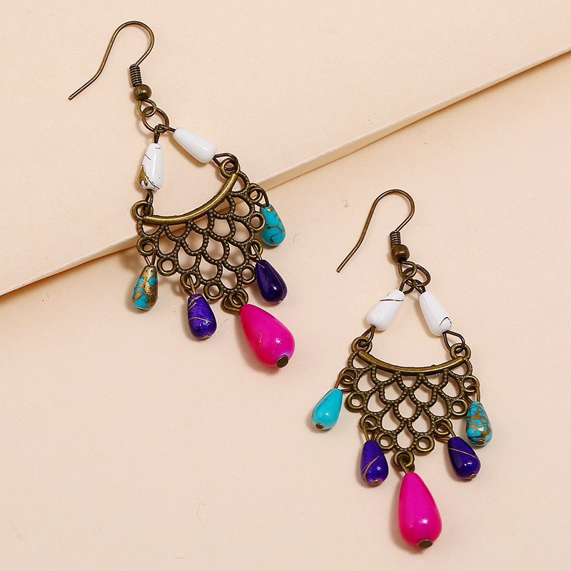 Fashion Hollow Scale Pattern Water Drop Ear Hook Alloy Earrings Female display picture 3
