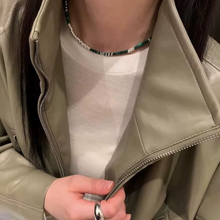 区区欧阳手工串石项链轻奢吊坠设计感小众复古百搭精致高级锁骨