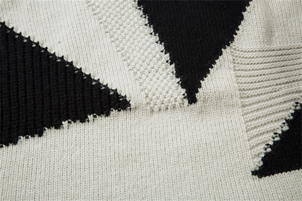 Patchwork Contrast Color Irregular Turtleneck Sweater