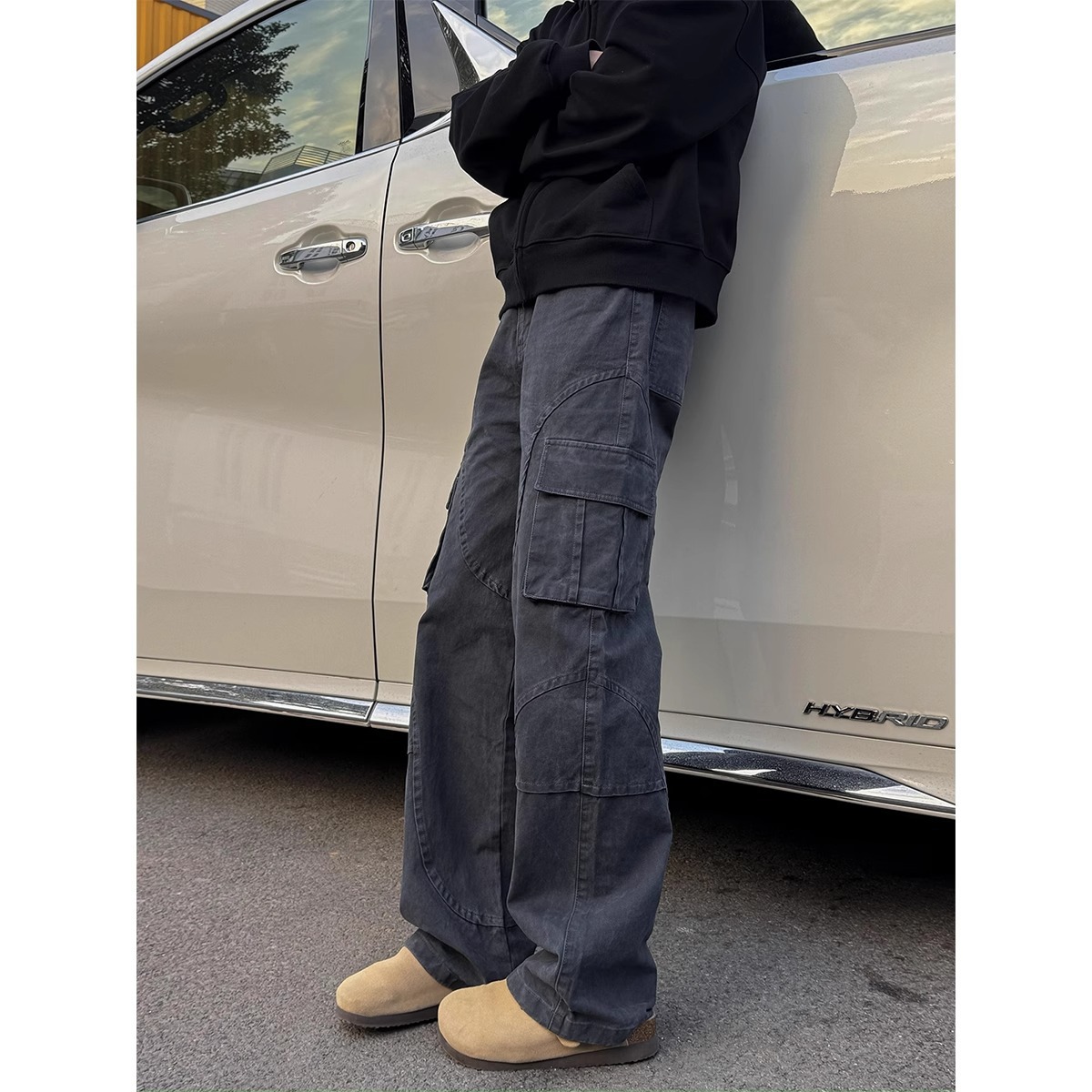 American Multi-Pocket Cargo Pants Men's Spring New Cleanfit Straight Pants High Street Casual Sports Wide-Leg Pants