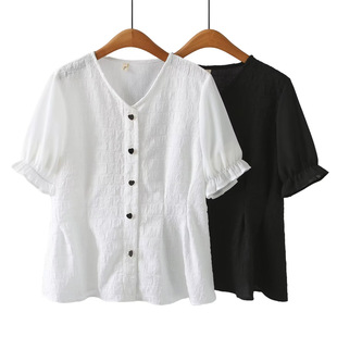 Fat MMV Collar Waisted Short-sleeved Shirt Women's 2025 Summer New Loose plus size Belly Covering Slim Shirt 2516