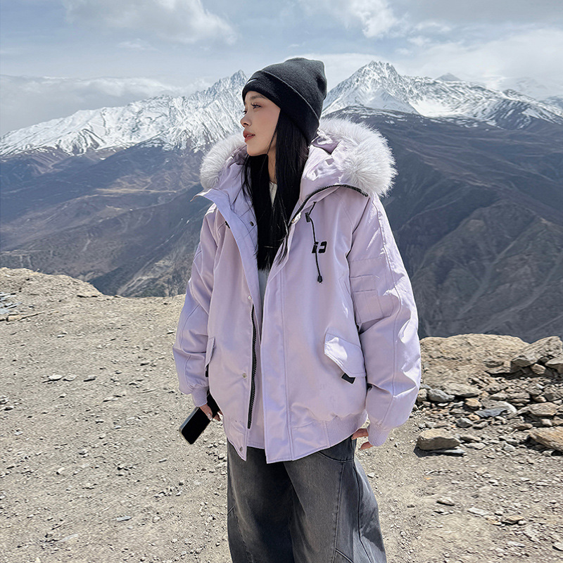 Nueva moda de algodón de invierno para mujeres 2025 con capuzas de estilo coreano cuello de cabello suelto chaqueta de algodón pequeño image 1