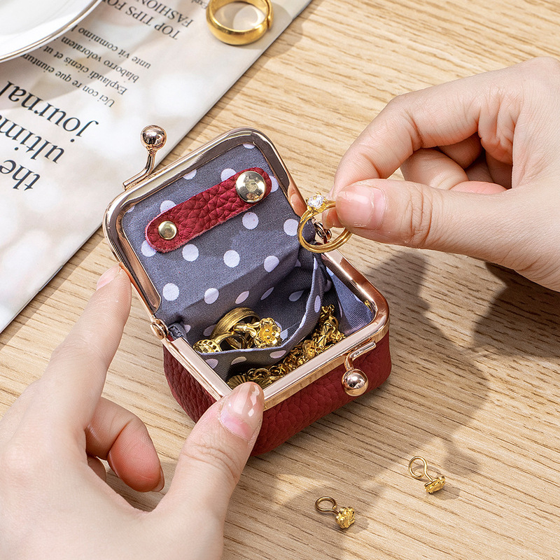 新品本革小柄な口金バッグダイヤリングアクセサリーバッグミニリングネックレスイヤリングアクセサリーケースコイン小銭入れ|undefined