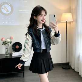 织里童装女童秋季外套2026新款中大童拼接洋气机车皮衣女孩时髦潮