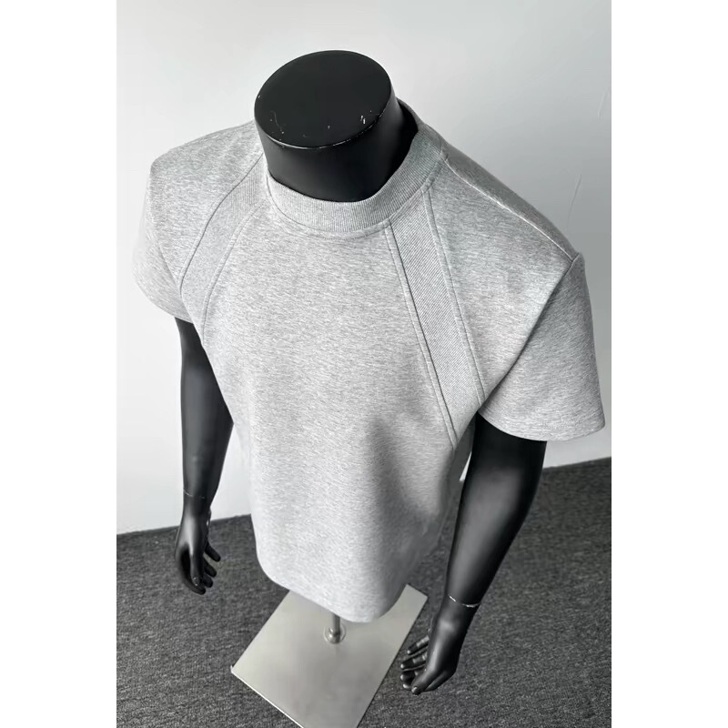 American-Style Heavyweight Structured Trendy Brand Short-Sleeve Men's T-Shirt, Boxy Fit, Round Neck, Air Layer Splicing Short-Sleeve T-Shirt American-Style Heavyweight Structured Trendy Brand Short-Sleeve Men's T-Shirt, Boxy Fit, Round Neck, Air Layer Splicing Short-Sleeve T-Shirt