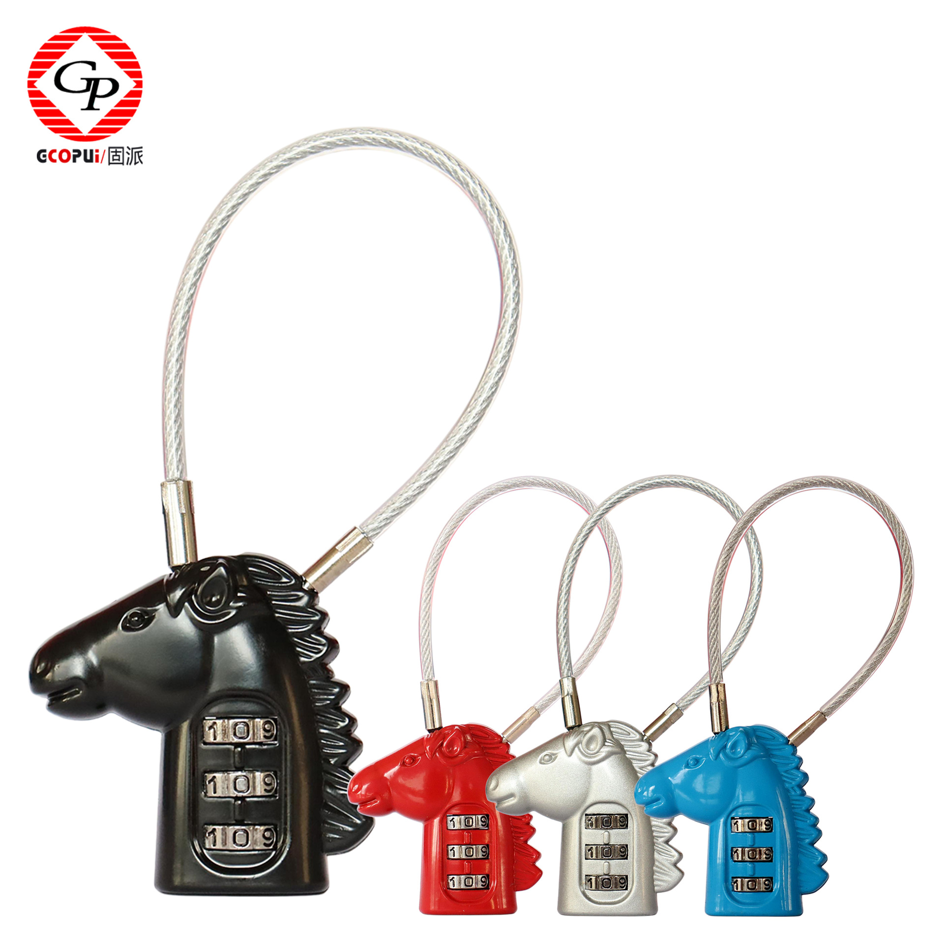 跨境钢丝绳密码挂锁旅行箱包储物柜健身房纯色简约钢丝绳密码锁