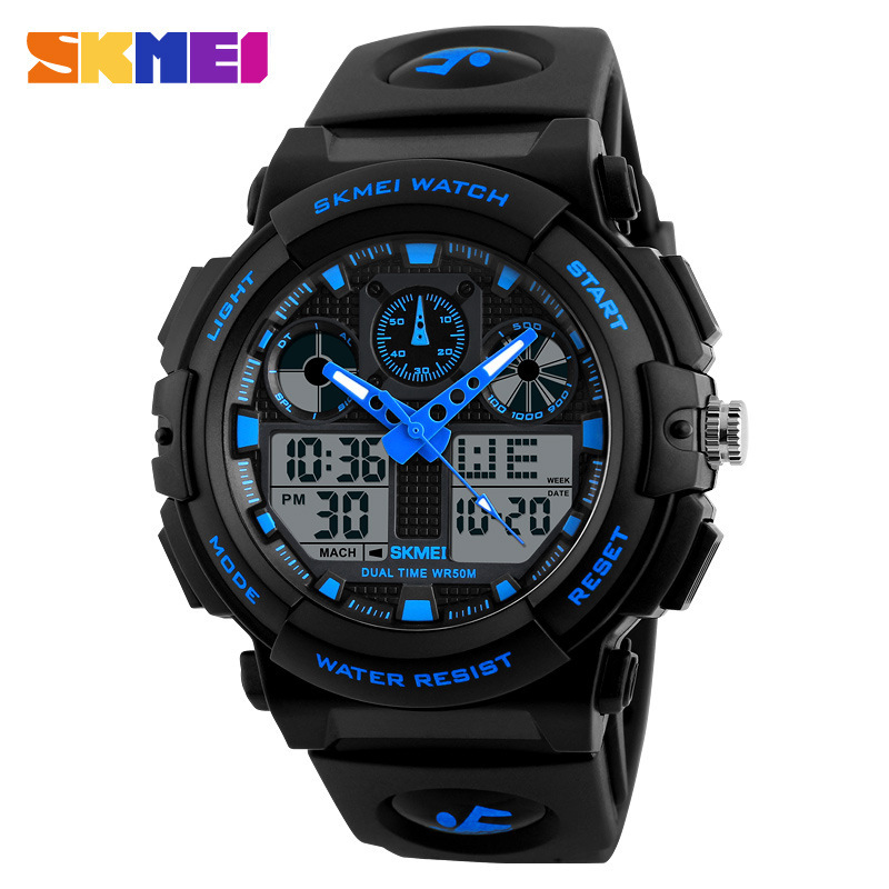 Skmei 1270 hombres impermeable electrónico doble pantalla puntero deportes al aire libre estudiante personalidad reloj de moda