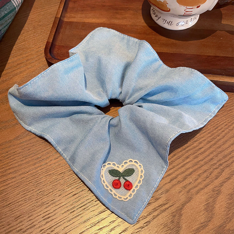 Pañuelo cuadrado bordado para niños, lazo para el cabello de intestino grueso, lazo para el cabello de alto nivel para niñas, cuerda de cabeza de cola de caballo baja, accesorios para el cabello de estilo occidental para niñas