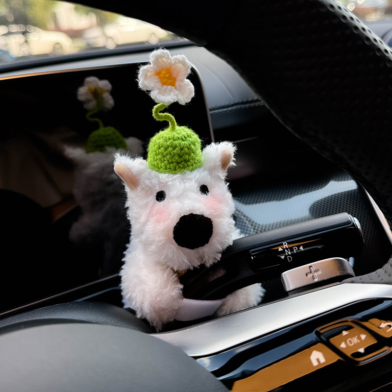 West Highland Car Car Bloque decorativo Luz de giro Muñeca de cachorro Limpiaparabrisas Muñeca Decoración de archivo de muñeca Dibujos animados femeninos
