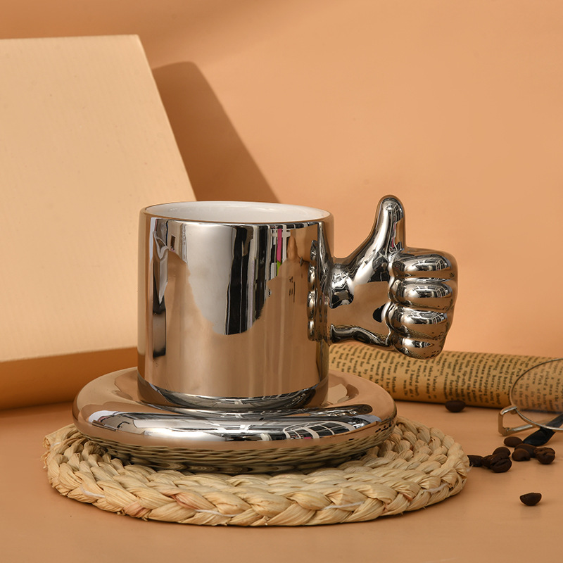 創意個性手柄陶瓷杯咖啡杯碟趣味創意王者杯碟禮盒套裝批發馬克杯