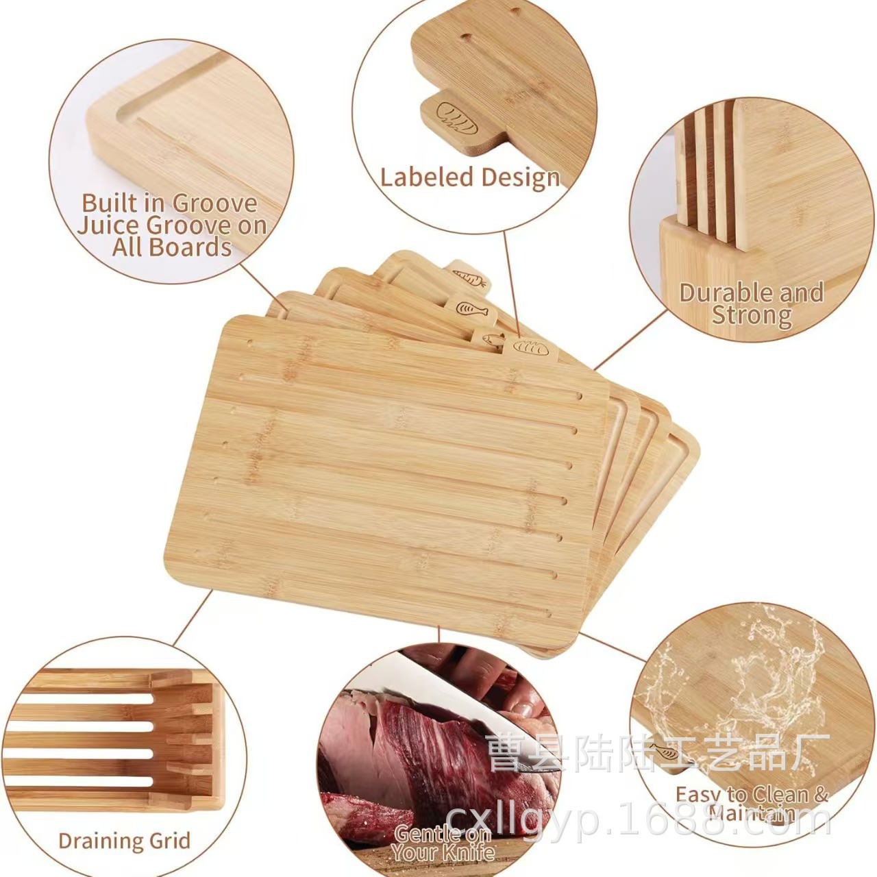 Juego de cuatro tablas de cortar de madera, platos de madera maciza para comida de bebé, bandejas de bambú para comida de bebé para el hogar. image 4