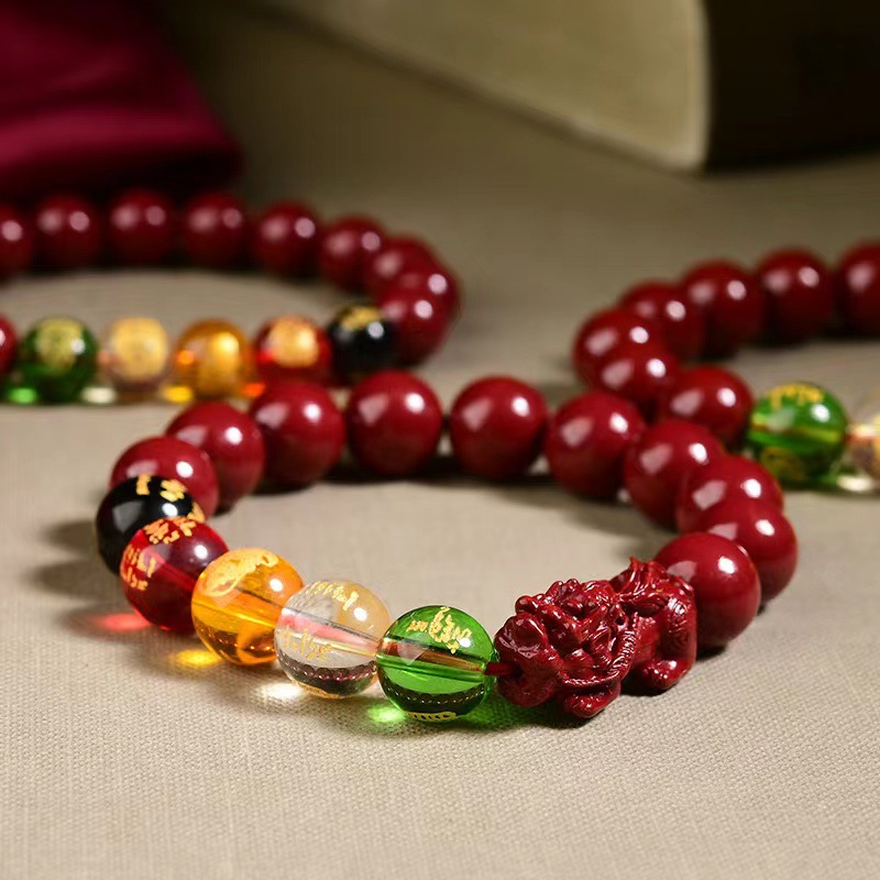 五财神低含量紫金砂五路财神仿朱砂手链低含量男女款手串厂家直销