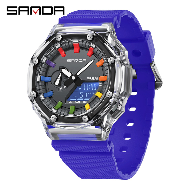 SANDA reloj electrónico transparente cinta de moda multifuncional reloj deportivo reloj despertador reloj a prueba de golpes 3341
