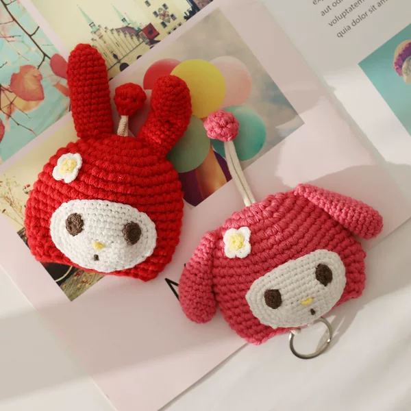 Cartoon Cartoon Handmade Knitted Key Protective Cover Girl's Cute Rabbit Key Bag Wool Knitted Finished Product