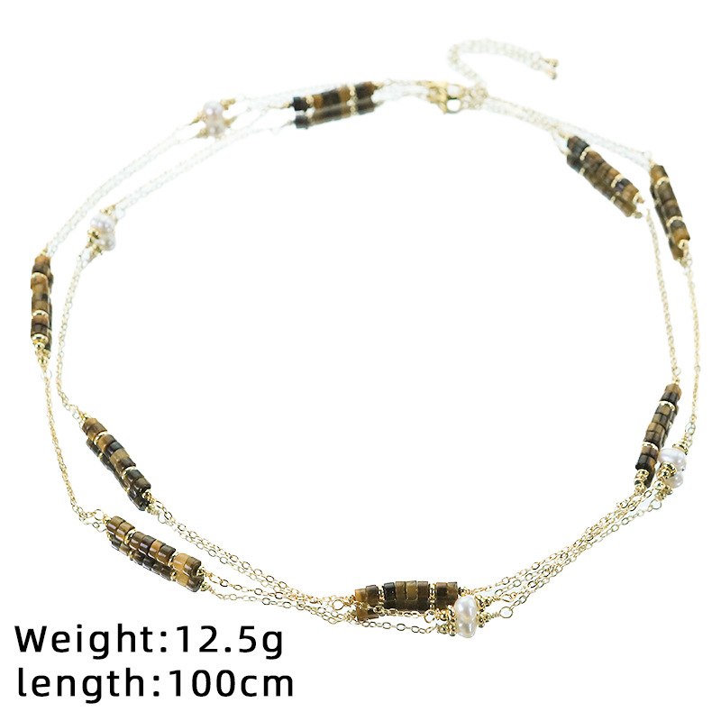 Perla natural original ojo de tigre suéter collar collar nicho de alta calidad collar moda temperamento versátil collar clavícula