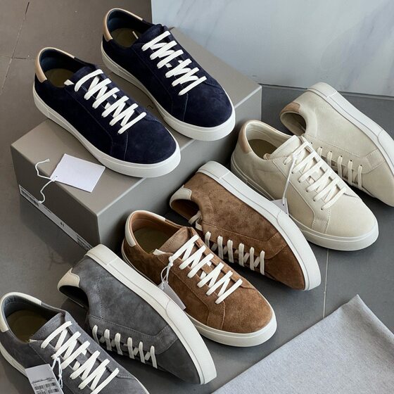 Guangdong-Made Top Version Spring and Summer Suede Men's Casual Sneakers, Comfortable Lace-Up White Shoes, Versatile Round-Toe Flat Sneakers