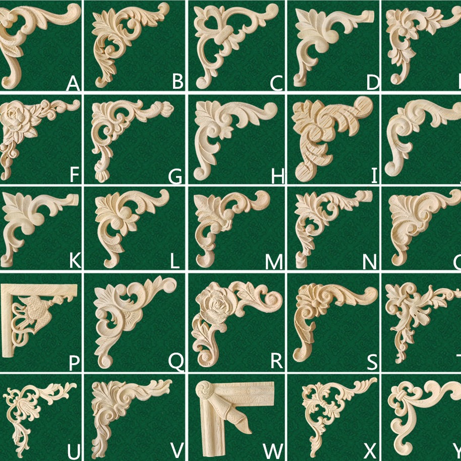 Dongyang wood carving solid wood corner flower carving flower applique European furniture background wall doll house wedding planning decorative wood carving