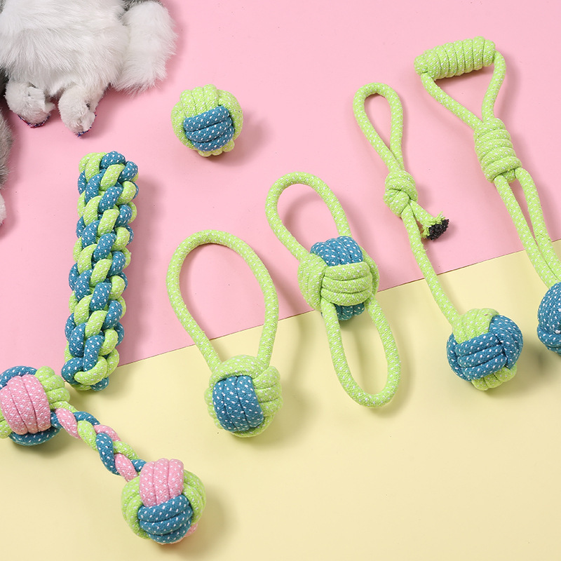 Juego de juguetes para perros y gatos, juguete de cuerda de algodón resistente a mordidas con nudo de bola, juguete para limpiar los dientes, suministros transfronterizos para mascotas, juguetes para perros