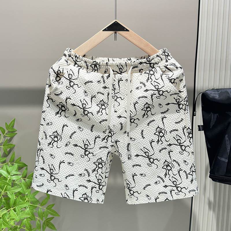 Calções de praia masculinos de verão em seda gelada, secagem rápida, estilo casual, para banho, em poliéster sem elasticidade, inspiração chinesa._voghion.com