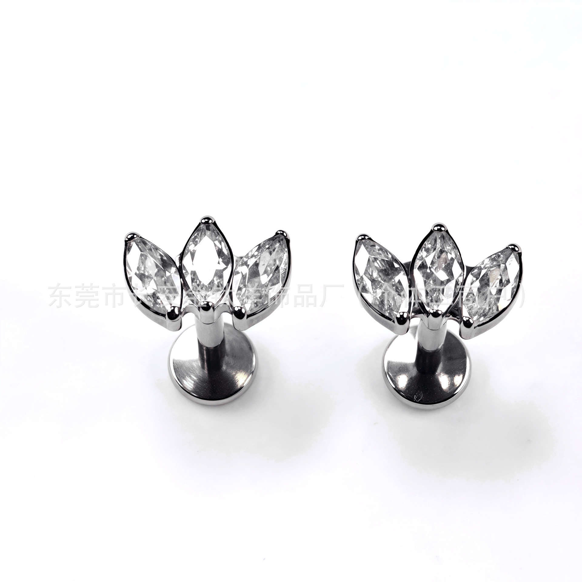 F136 Titanium Internal Thread Three-Leaf Marquise Zircon Lip Stud Earring G23 Titanium Alloy Piercing Jewelry Ear Bone Stud detail image 8
