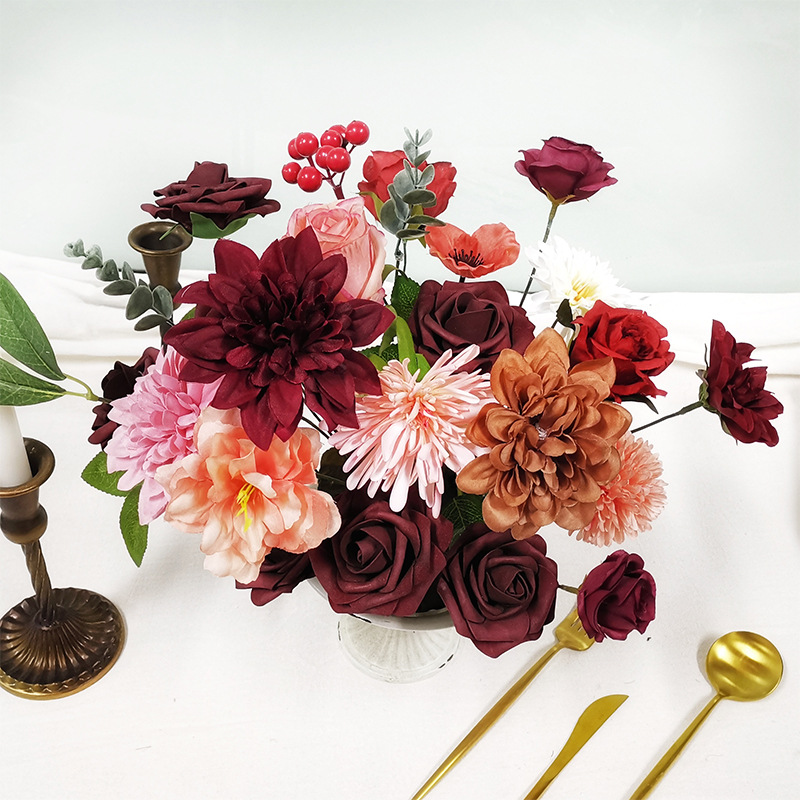 亚马逊仿真花花盒生日求婚假花礼盒花头带杆DIY婚礼新娘手捧花