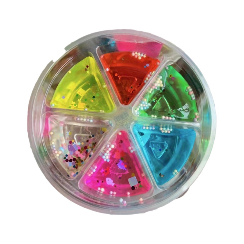 Juguetes para niños, barro de cristal, barro de color, barro de cristal de seis colores, arcilla de bricolaje, pegamento espumoso redondo de seis compartimentos, pegamento Slime M