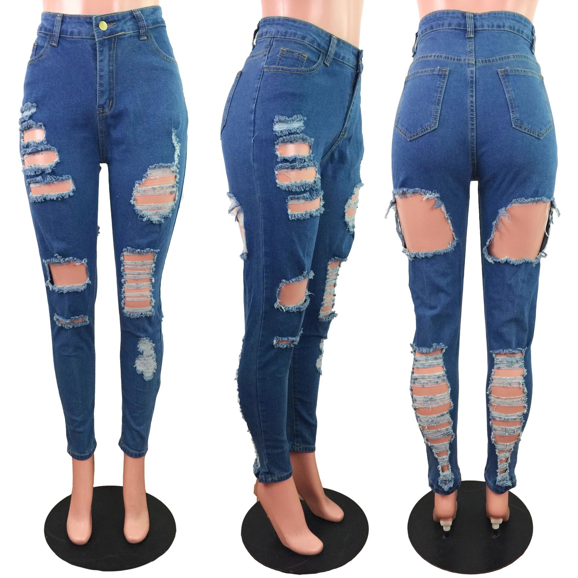 Women's Slim Fit Denim Jeans Solid Colour Casual Trousers_voghion.com