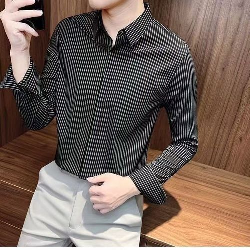 Men's Long-Sleeve Striped Shirt Wholesale Factory Trend Brand Loose Middle-Aged Korean Style Casual Grid Stylish 2025