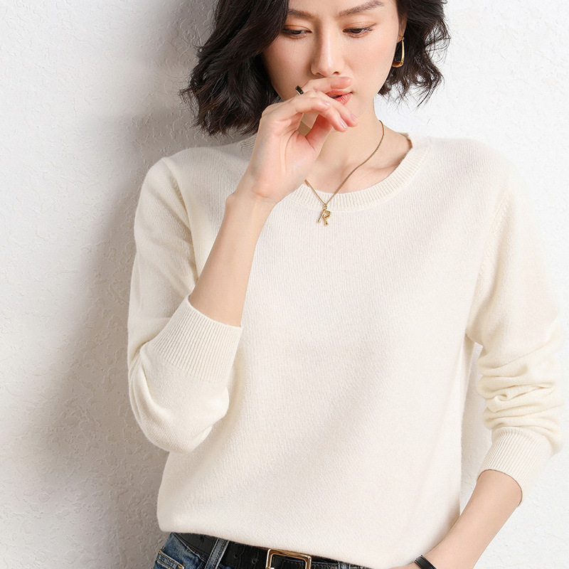 2024 new spring and autumn ladies pullover sweater round neck solid color fashion simple long sleeve base shirt a generation of hair